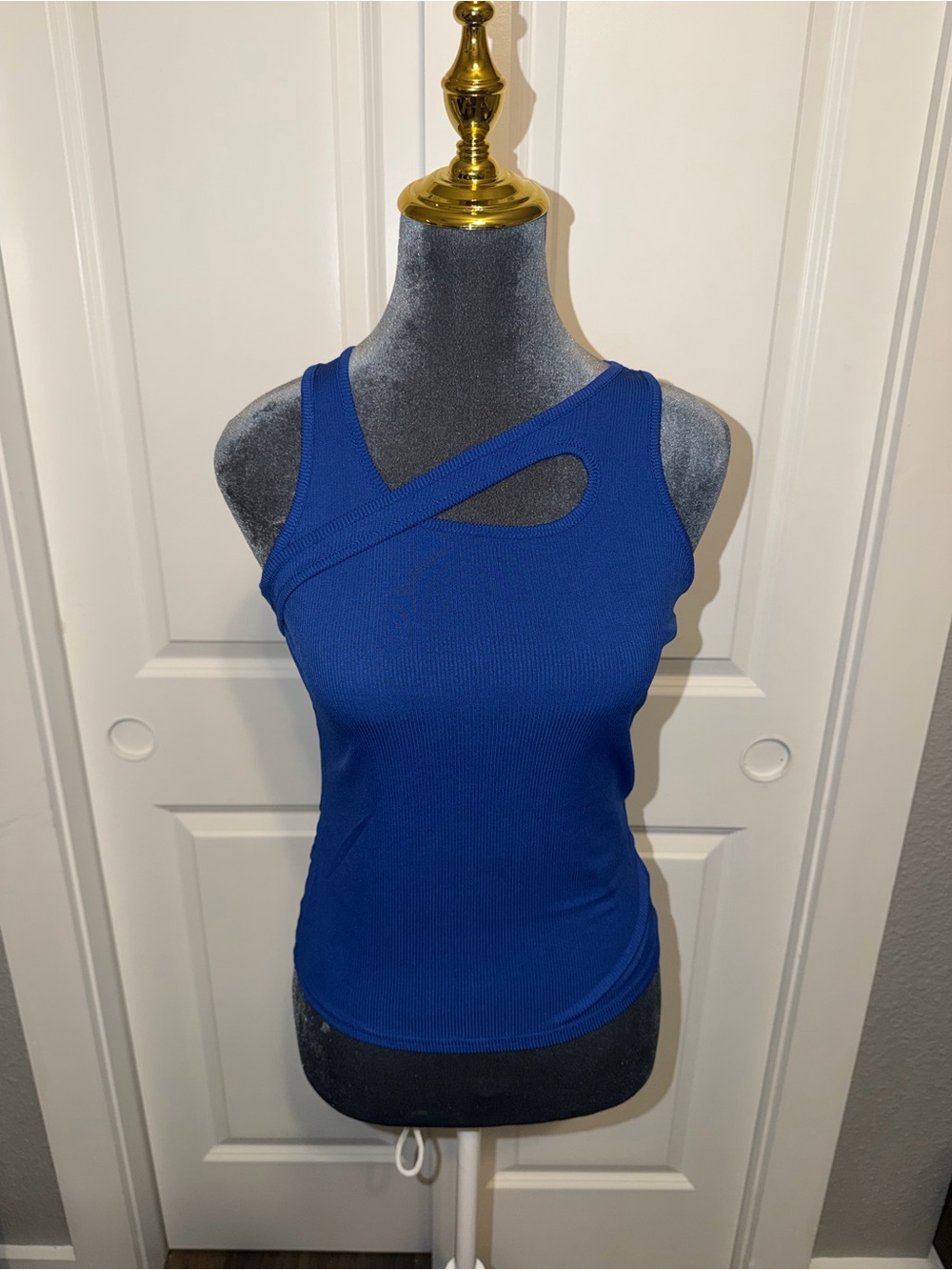 Asymmetrical Cutout Ribbed Tank Top - Royal Blue